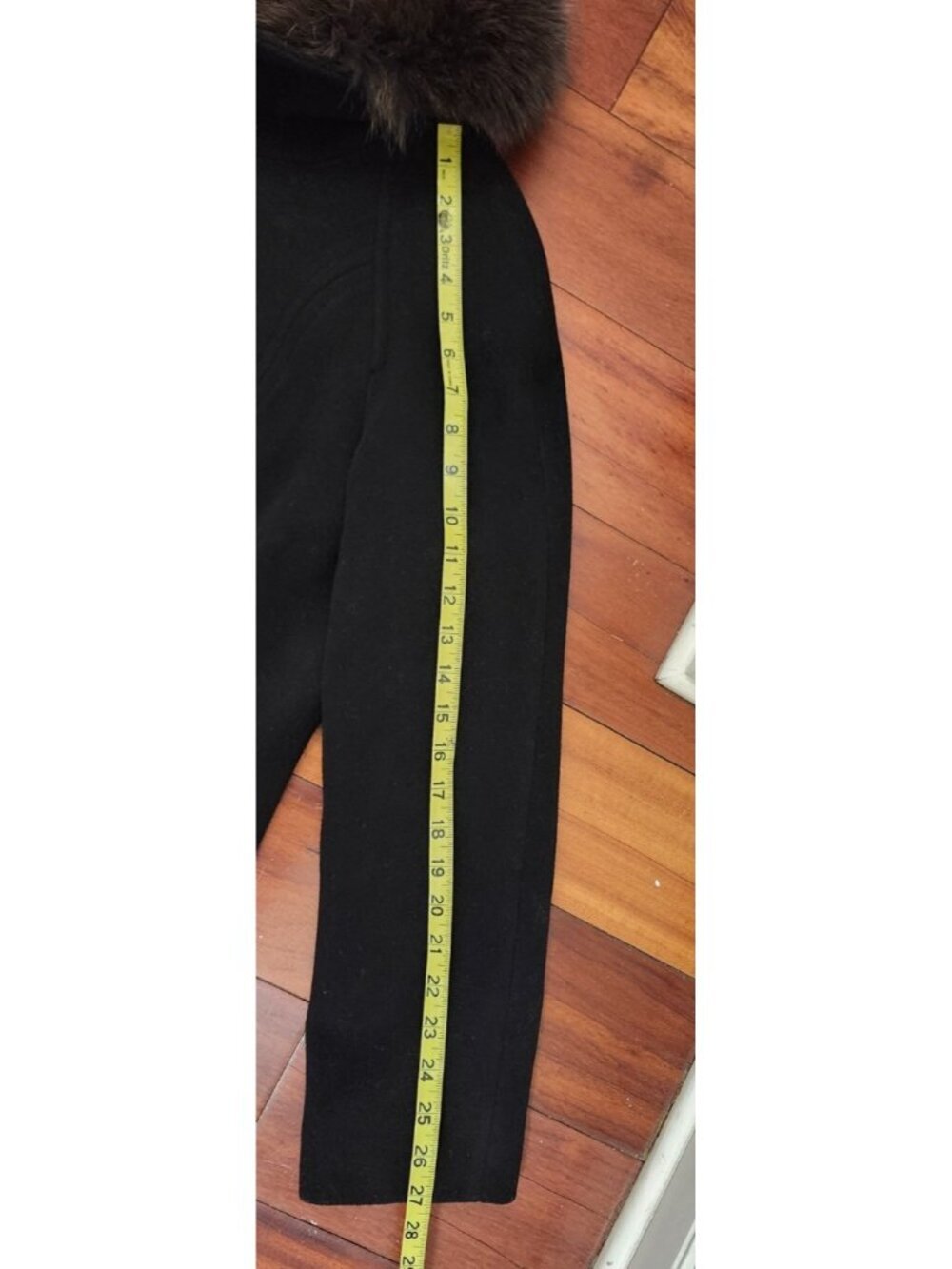 Ellen Tracy Black Long Wool Blend Coat Removable Genuine Fur Collar Women's 12 - Picture 13 of 14